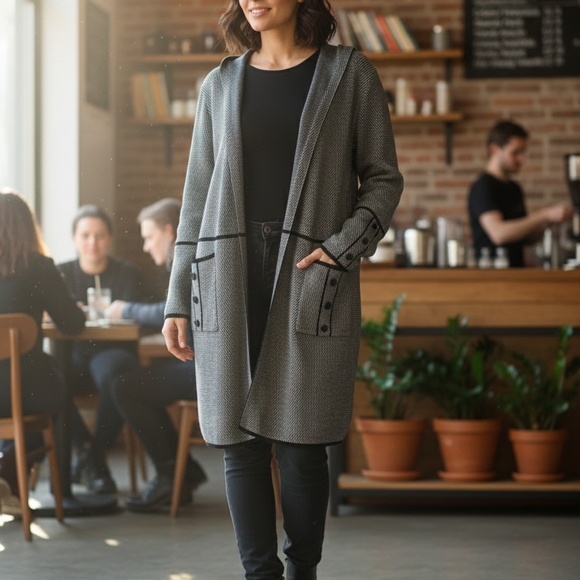 Romimona Black and White Knit Cardigan Size 3XL - Picture 4 of 16